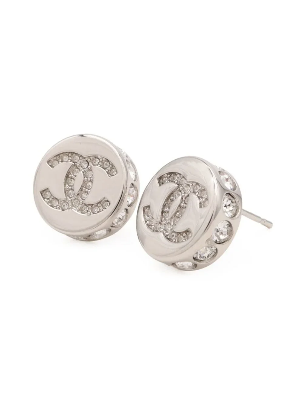 Chanel CC Logo Stud Earrings Round